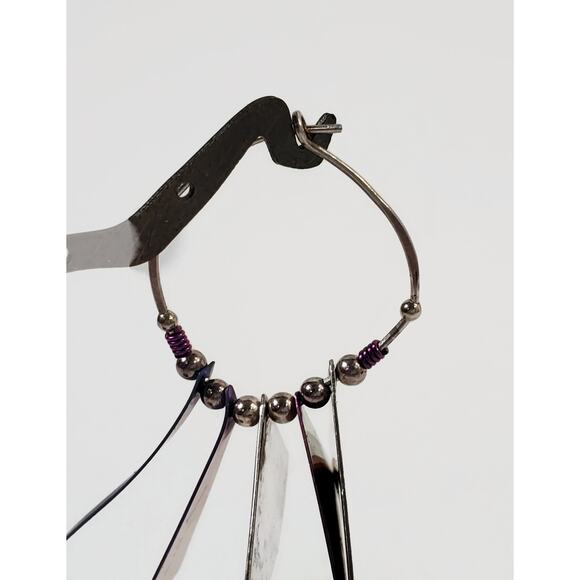 Vintage Sterling Silver Niobium Triangle Fan Hoop Earrings Signed PTP - Picture 7 of 8